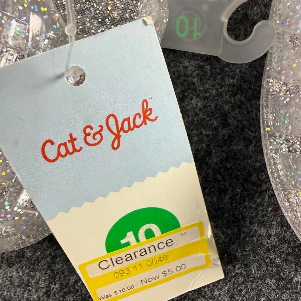 Cat & Jack silver glittery clogs with rainbow sparkles